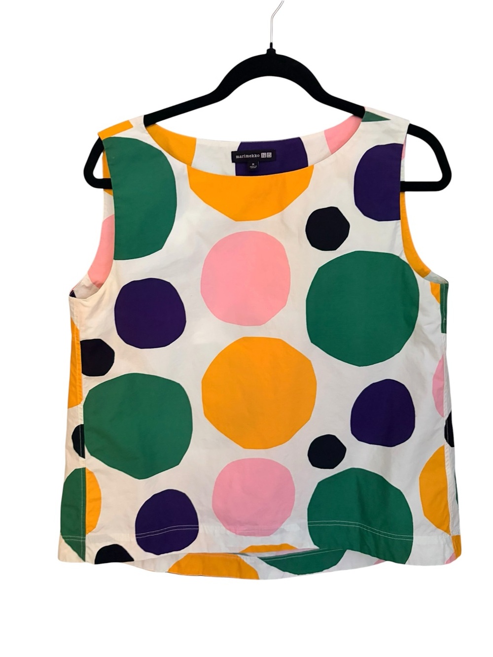 Marimekko White Tank Top with Green, Yellow, Pink & Black Dot Print